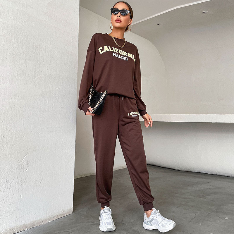 Womens Long Sleeve Letter Print Hoodie and Pants Set Stylish Comfortable Casual Wear Wholesale Available