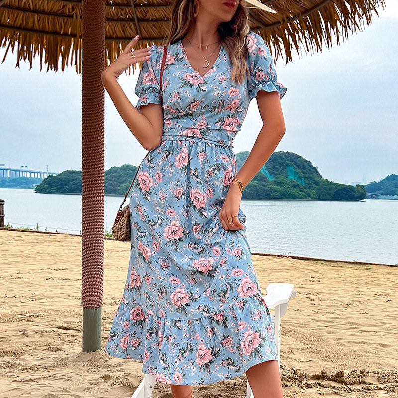Vintage Sweetheart Neckline Summer Beach Dress Retro Style Comfortable Fabric Perfect for Vacation Wholesale Available