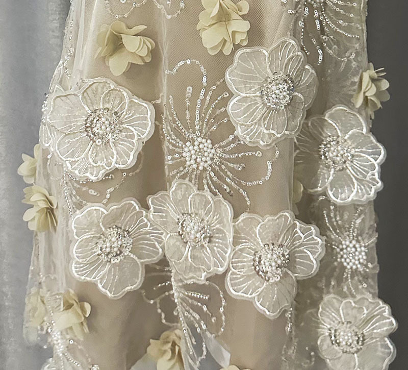 Đầm maxi nữ thắt eo họa tiết hoa 3D tay không — Màu cà phê chi tiết 8