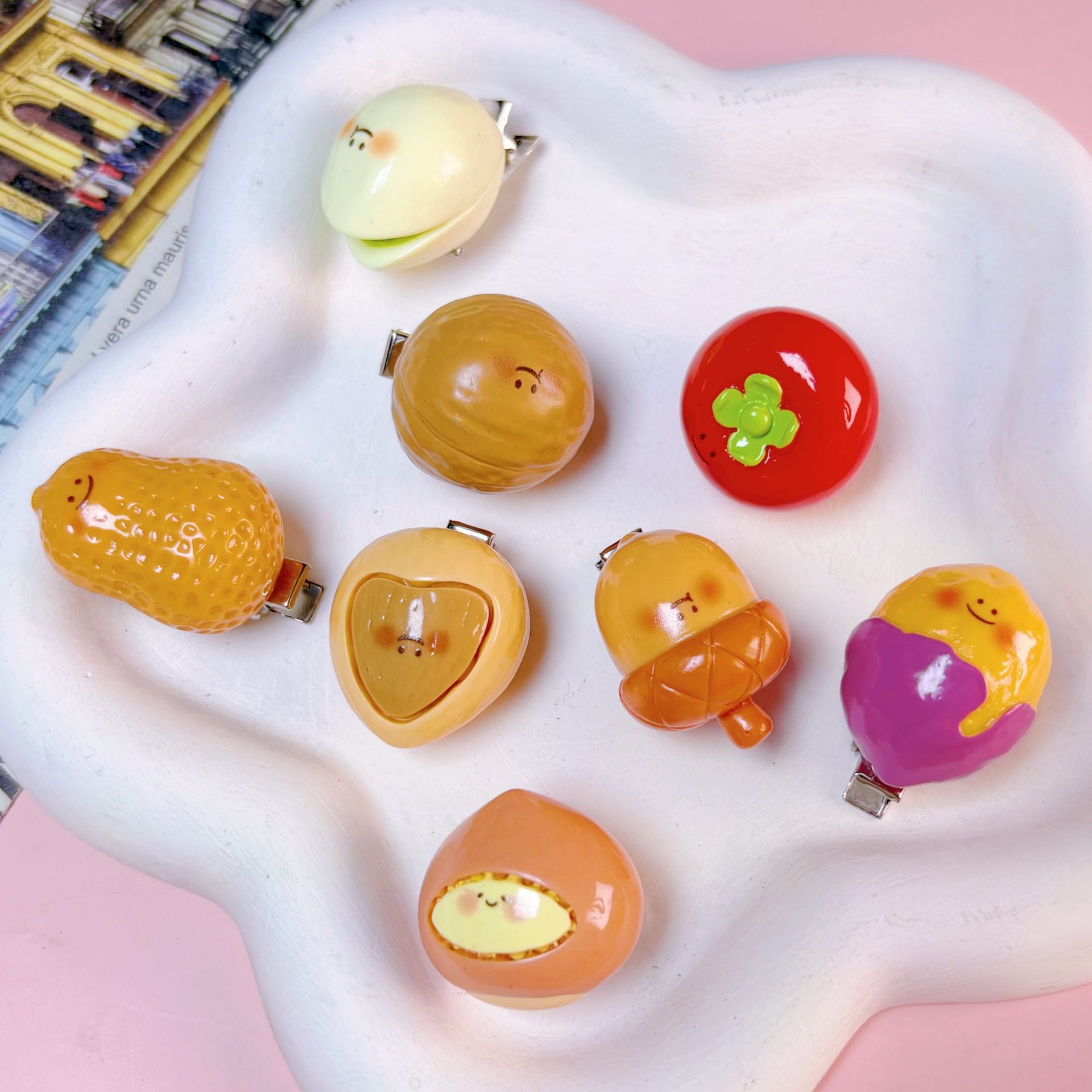Simulated Mini Pistachio Hairpin Miniature Food Toy Nut Hairpin Personalized Resin Headdress Kidsren's Cute Bb Clip for Women