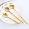 Stainless Steel Long Handle Sakura Spoon Golden Rose Spoon Accompanying Ceremony ins Tremella Spoon Stirring Square Head Spoon Leaf Spoon