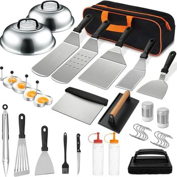 Amazon Outdoor Cross-Border Stainless Steel Bbq Tool Set Bbq Camping Teppanyaki Burger Griddle Spatula Grill Tools