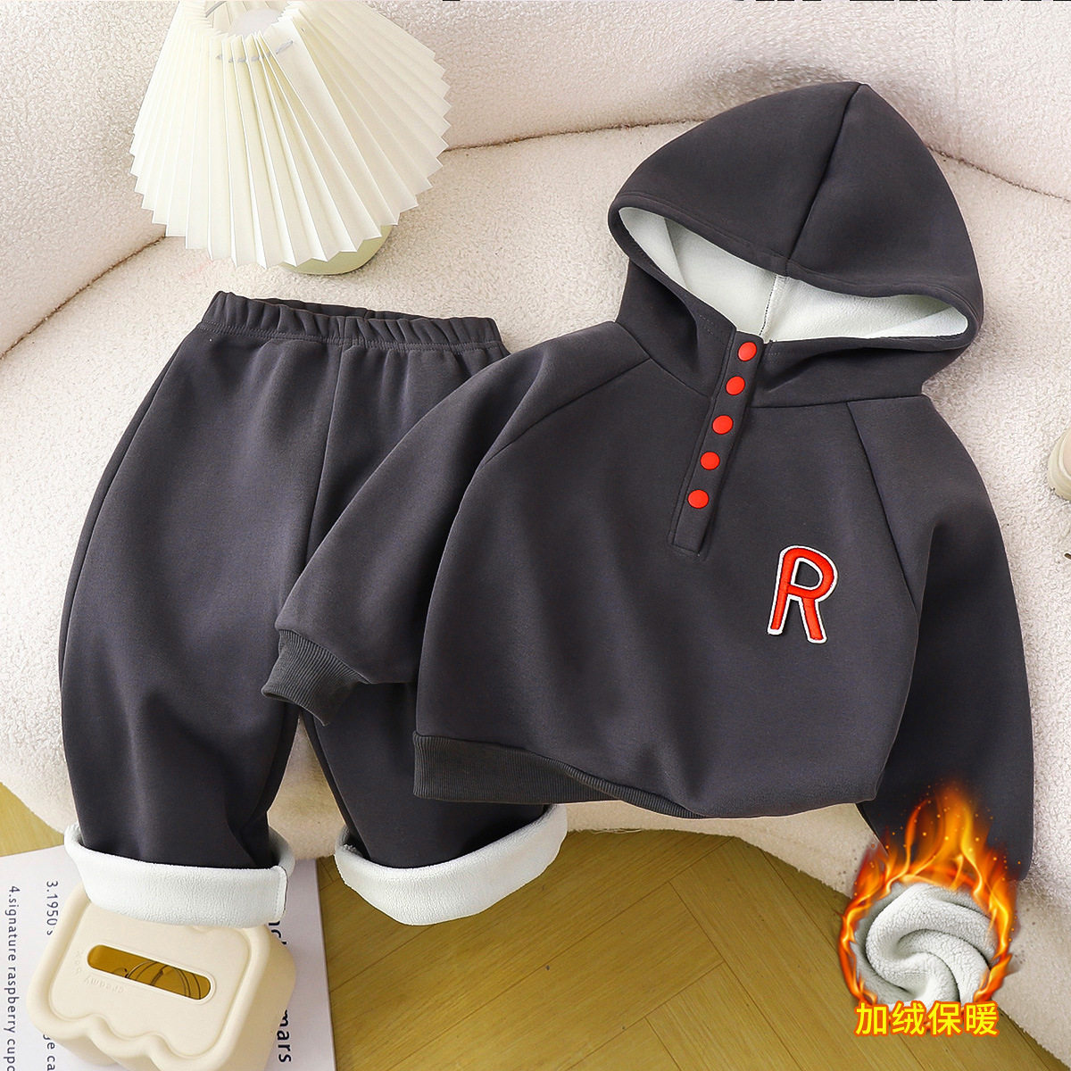 Boys' Sports Hoodie Set, Stand Collar Autumn & Winter Long-Sleeve Outfit, Stylish Boys' Fall & Winter Wear