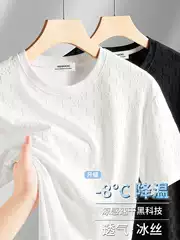 Premium Checked Ice Silk Short Sleeve Tee for Men 2026 New Arrival Light Luxury Casual Top