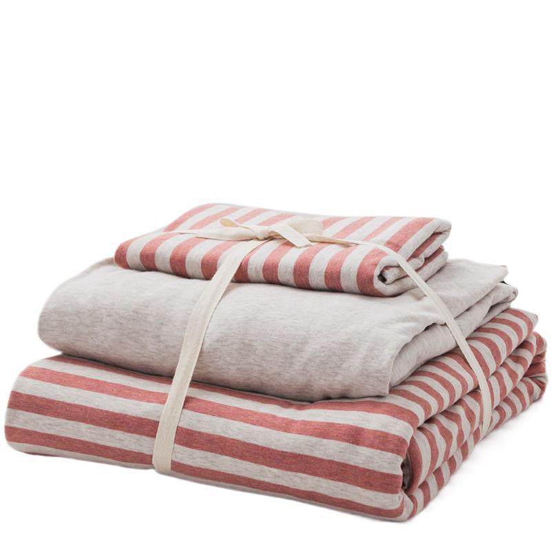 Original Super Soft Unprinted Knitted Cotton Three Four-piece Set Yarn-dyed Pure Cotton Good Product Dormitory Pure Cotton Tianzhu Cotton Quilt Cover Bed Sheet