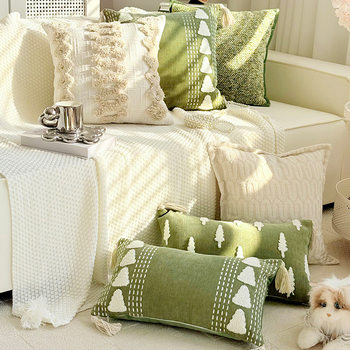 Fresh and Elegant Green High-End Sofa Cushion Cover Christmas Pillow Cushion Children's Room Bedroom Bay Window Soft Cushion