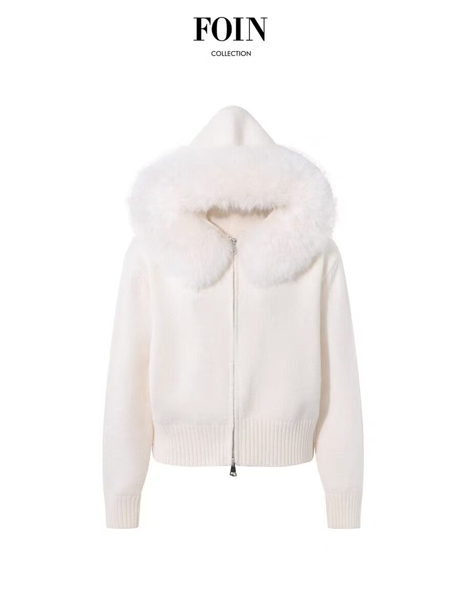 Cross-Border Autumn and Winter New Thickened Hooded Large Fur Collar Knitwear Tops and Jackets for Women Hooded Fashionable Versatile Jackets
