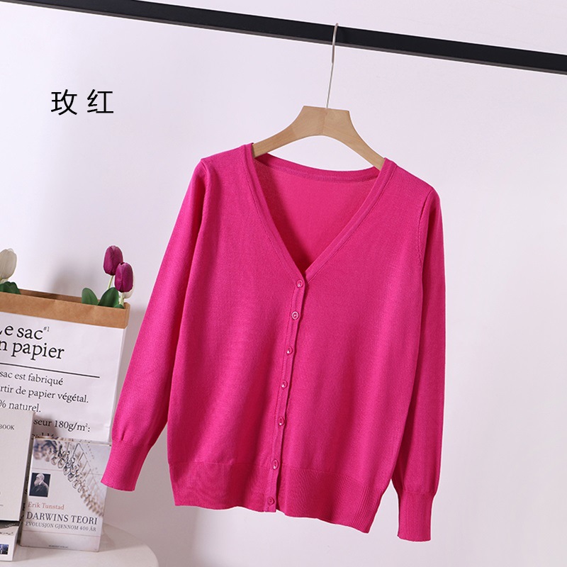 春秋新款气质针织开衫春夏宽松大码女装纯色丝光棉空调衫外套上衣