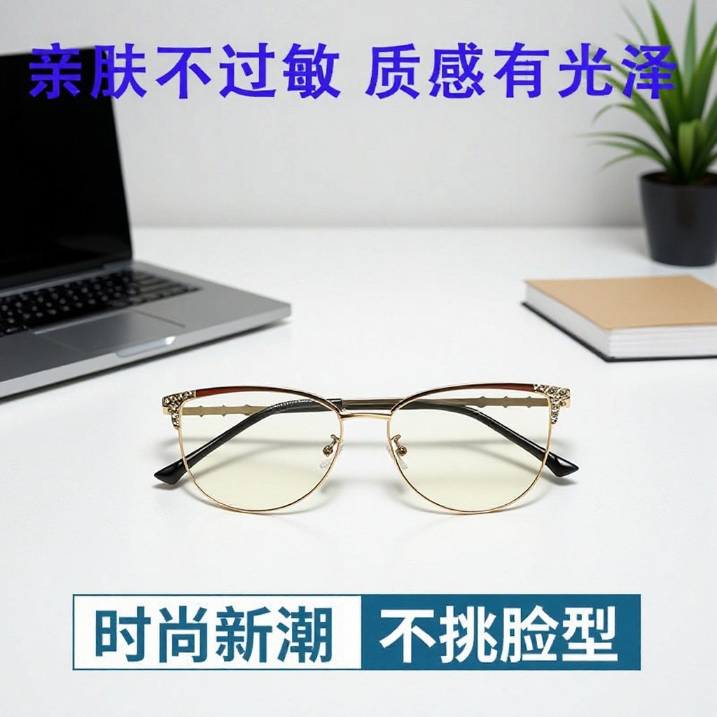 95187 Internet-famous New Diamond Anti-blue Light Cat Glasses Frame Women's European and American Ultra-light Cat-shaped Frame Flat Light Matching Glasses
