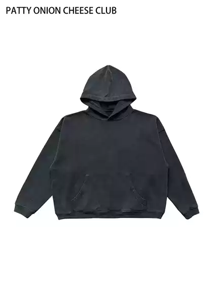 Erd Short Wide-Fit Hooded Sweatshirt, Washed Black Sweatshirt, Thickened 550g