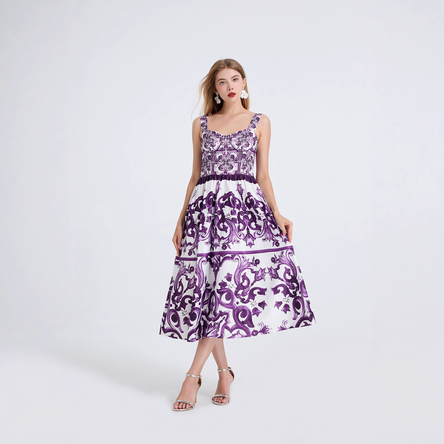 Fashionable Floral Print Maxi Dress for Women High End Slimming Waist Cinching Flared Skirt Perfect for Birthdays