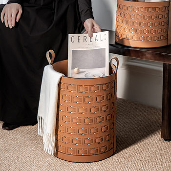 Household Dirty Clothes Basket with High Appearance, Accessible Luxury, Simple and High-End Leather Dirty Clothes Basket Storage Basket, Large Capacity, Cloakroom and Bedroom