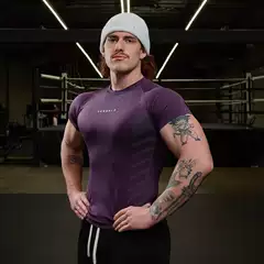New workout clothes coach sports T-shirt muscle tights men's high elastic training clothes short sleeve workout clothes casual