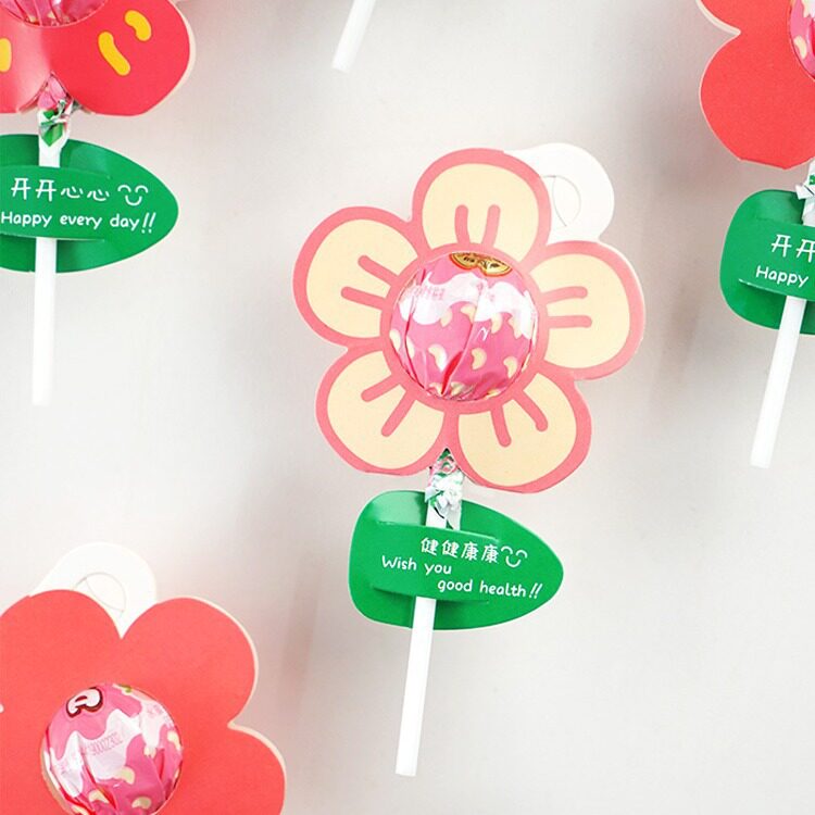Give You a Flower Lollipop Decoration Card Paper 30 Pieces of Small Red Flower Lollipop Wrapping Paper Reward Small Flower Ginger Tea