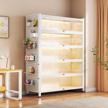 Steel Bookshelf with Door Glass Bookcase Floor-Standing Dust-Proof Iron Hand-Made Display Cabinet Home Storage Cabinet Storage Cabinet