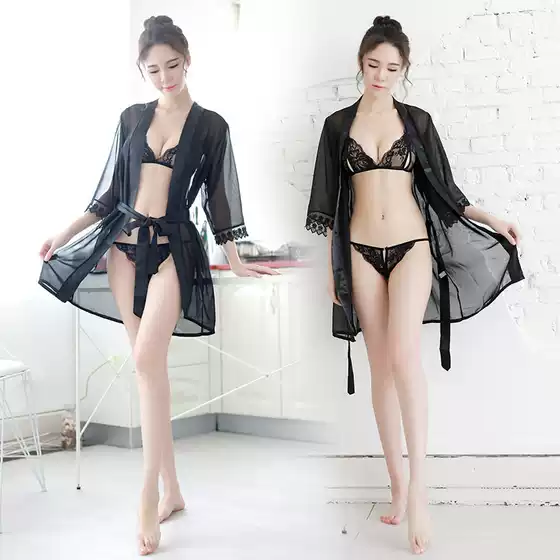 Rainy Night charming sexy sexy lingerie women's see-through sexy open crotch three-point bathrobe coat lace nightdress generation hair