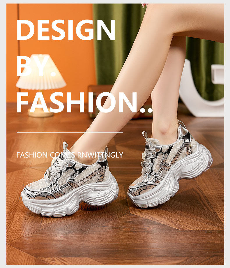 Giày sneaker nữ đế dày chunky phong cách thể thao, gót 8 cm — Trắng, Bạc chi tiết 10