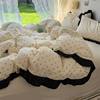 French-Style Gentle Girl Ins Lace Polka Dot Washed Cotton Four-Piece Bedding Set Solid Color Duvet Cover Three-Piece Set 1.8 Fitted Sheet