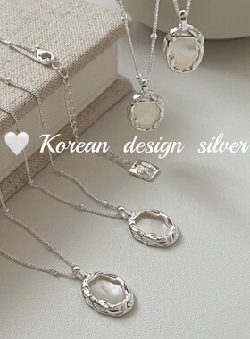 韩国东大门ins风银饰品 S925纯银白贝母椭圆珠珠项链小众设计清新