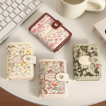 New Floral Oil Painting Card Holder for Women, Vintage Style Multi-Card Slot Bank Card Id Card Holder with Large Capacity