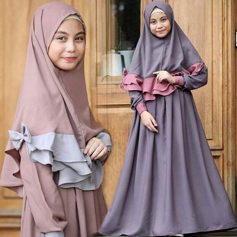 Girls' Spring and Autumn long-sleeved color matching lotus leaf lace dress + bow scarf two-piece children's clothing