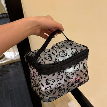 Cross-Border Large-Capacity Kitty Mesh Flocking Box Cosmetic Bag Can Be Satchel and Travel Toiletry Bag Cosmetics Bag