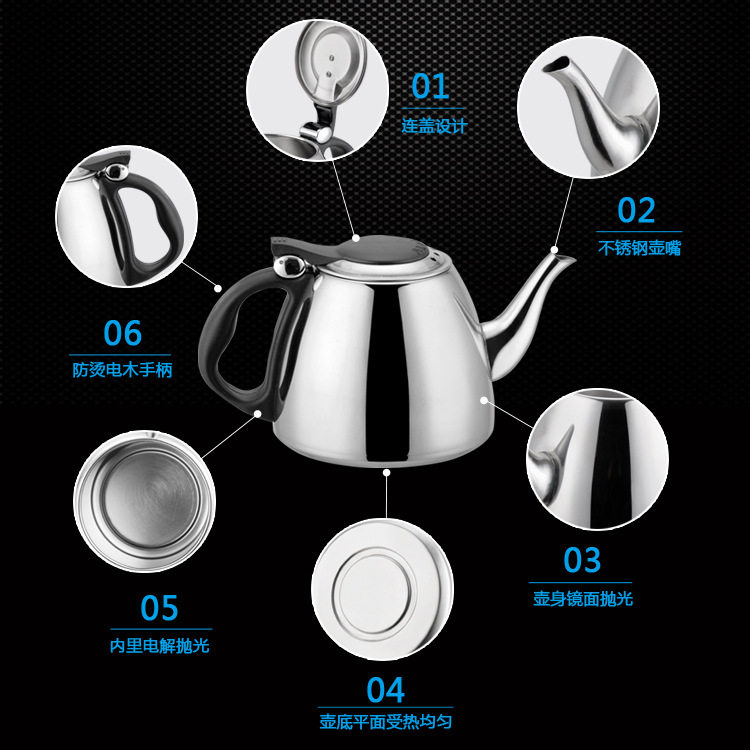 Factory Direct Supply Stainless Steel Induction Cooker Flat Bottom Tea Kettle Kettle Tea Kettle Stainless Steel Tea Set