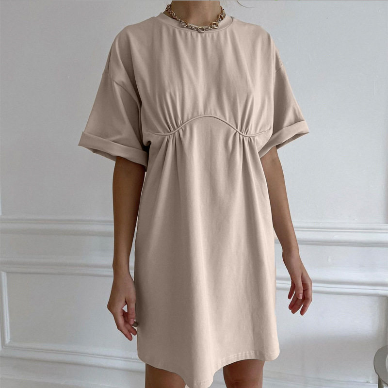 Summer Womens Cotton A Line Dress Casual Loose Fit Round Neck European Style Perfect for Everyday Wear Wholesale