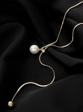 小众设计可抽拉珍珠长款项链2023年新款小众级感简约气质毛衣链