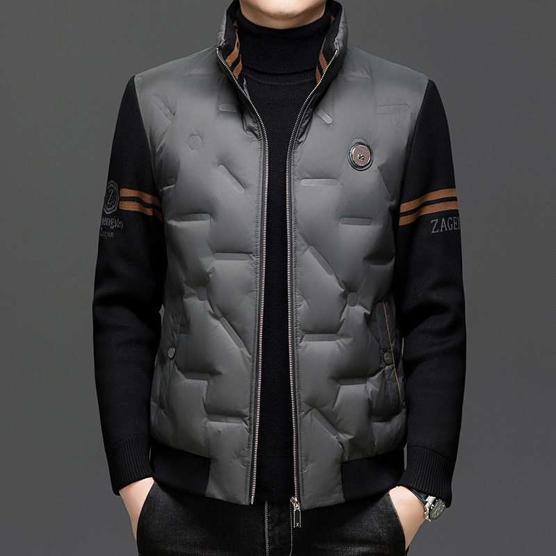 Men's New Stand Collar Casual Business Fashion Simple Knitted Thread Removable Sleeve down Jacket Jacket