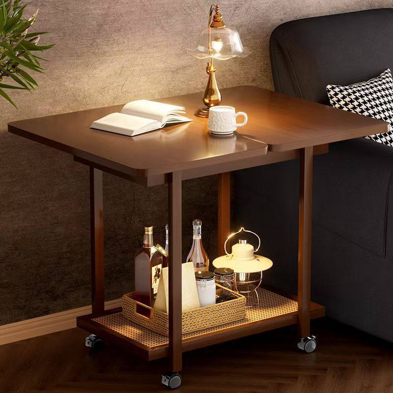 Mobile Trolley Living Room Solid Wood Side Storage Rack Small Apartment Sofa Side Cabinet Tea House Folding Small Table