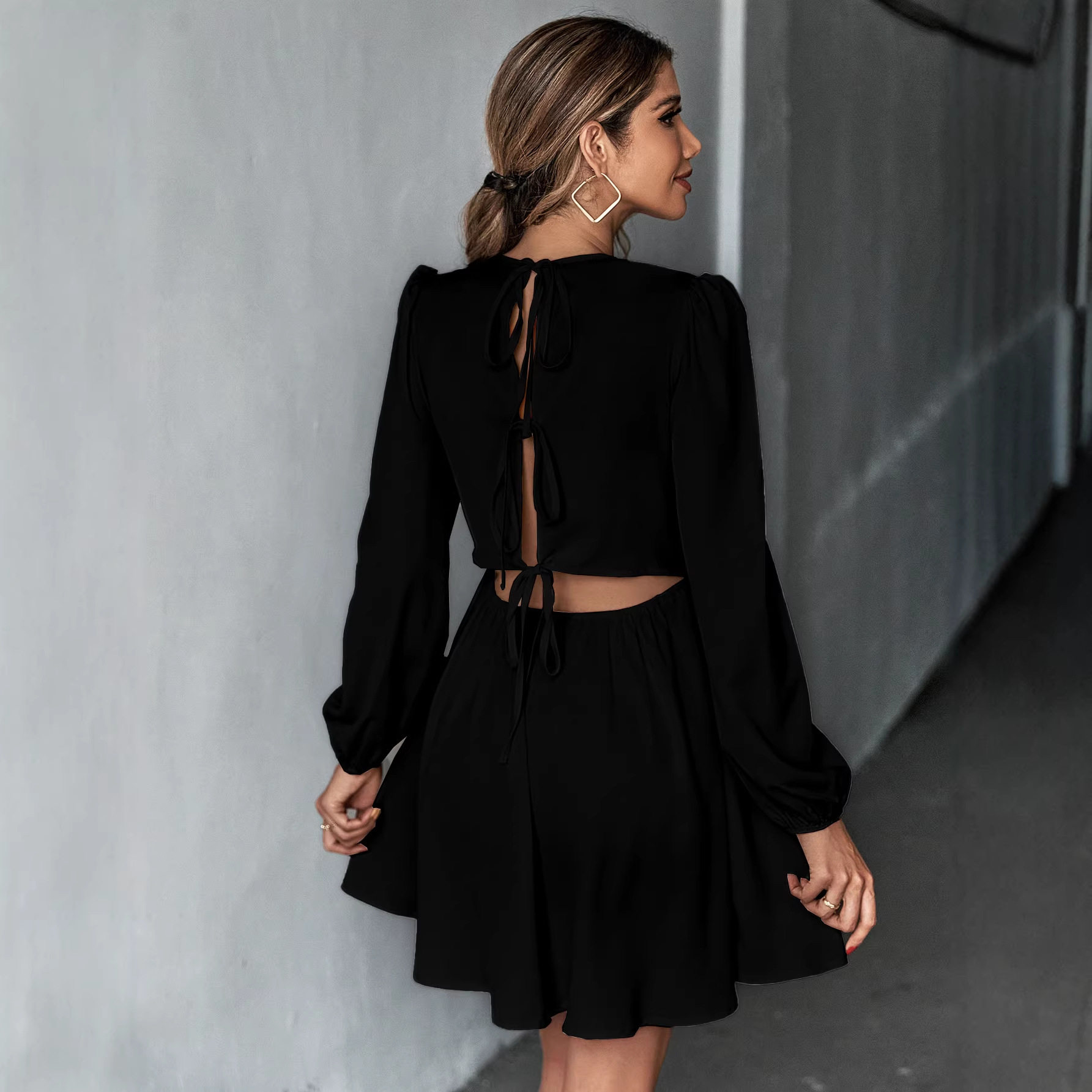 A Line Dress Fresh Sweet Style Waist Defining Long Sleeve Backless Perfect for Parties and Events Wholesale