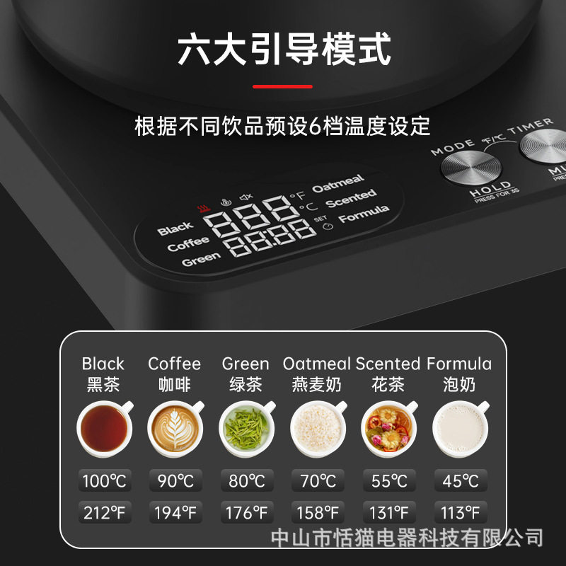 Gooseneck Cross-Border Precision Temperature Control Electric Kettle Gooseneck Kettle Hand-Brew Temperature Control Kettle 110V Water Boiling Kettle