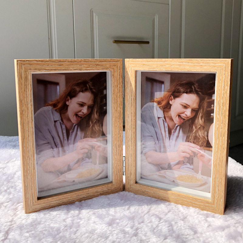 Creative One-piece Combination Folding Photo Frame Two-piece Wooden Photo Frame Photo Table Photo Frame Table Double-piece Photo Frame