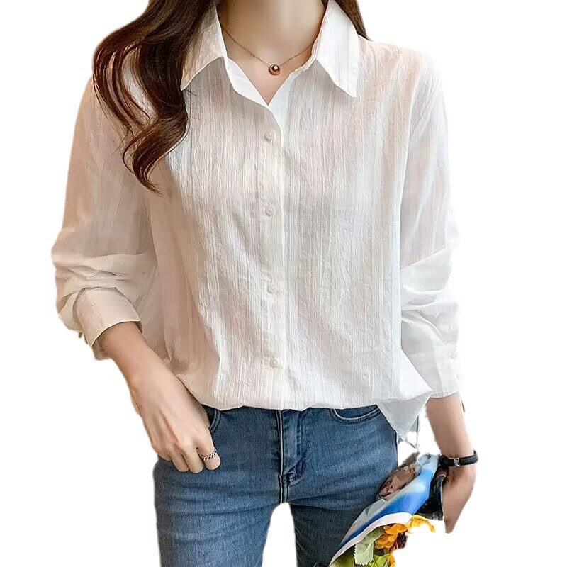 Womens French Style Long Sleeve White Shirt Unique Design Summer Fashion UV Protection Wholesale Available