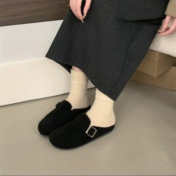 Birkenstock Shoes for Women, Velvet Warm Cotton Shoes, Autumn and Winter New Style, Ugly and Cute Single Shoes, One-Legged Toe-Cap Half Slippers