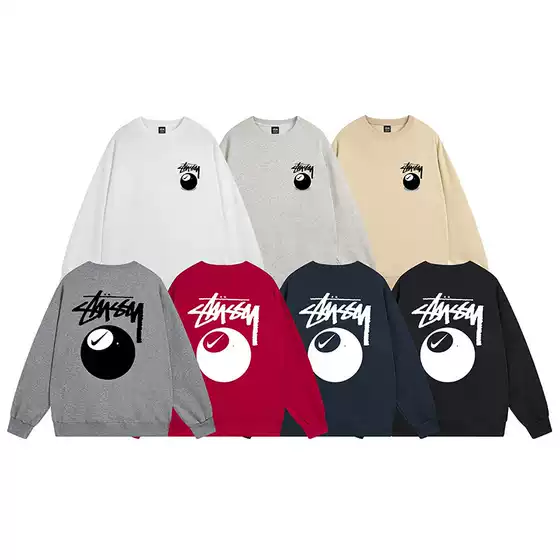 Cross-Border American Sweatshirt for Men and Women, Classic Letter Print, Black 8 Dice Long-Sleeved Round Neck Jacket, Supports Pattern Changes