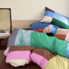 Color Bauhaus Fashion Simple Plaid Cotton Bed Four-Piece Set Cotton Bed Sheet Quilt Cover Bed Hat Double Bedding