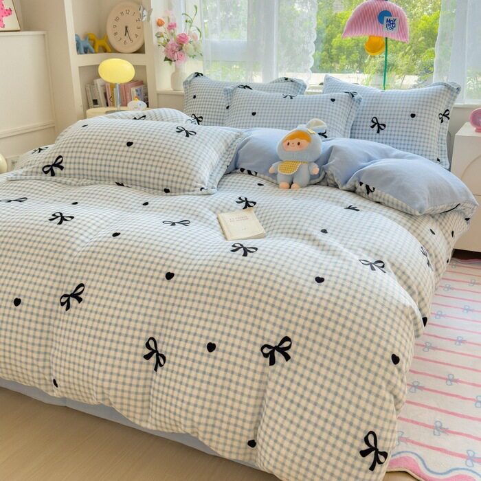 Autumn and Winter Thickened Milk Velvet Four-Piece Dormitory Cartoon Coral Velvet Bed Sheet Three-Piece Set Super Soft Warm Quilt Cover Wholesale