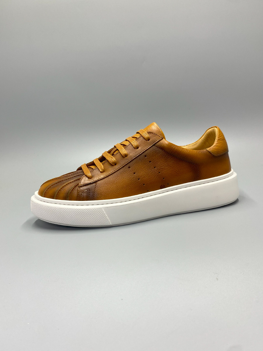 Giày sneaker nam mũi vỏ sò kiểu retro, da thật đánh bóng thủ công — Màu nâu, Màu đen, Màu cà phê