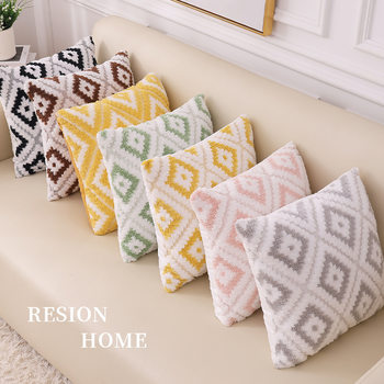 Amazon yarn-dyed diamond-shaped Plaid pillowcase fashion geometric wave pattern comfortable cotton velvet bedside sofa pillow cushion