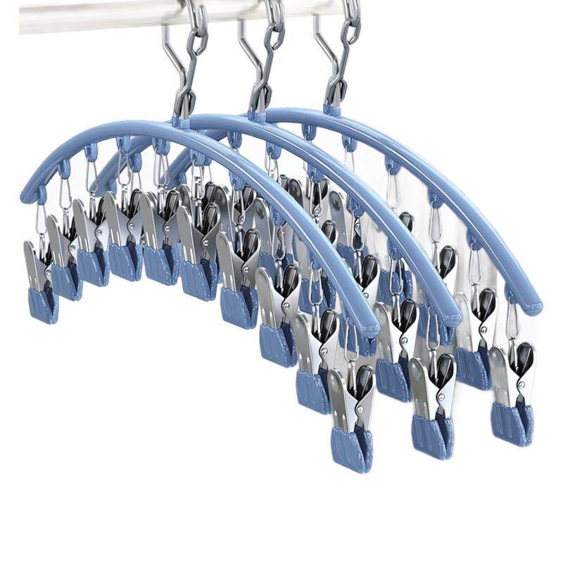 Stainless Steel Seamless Socks Rack Multi-clip Head Clothes Hanger Socks Clip Home Student Dormitory Multi-functional Drying Artifact