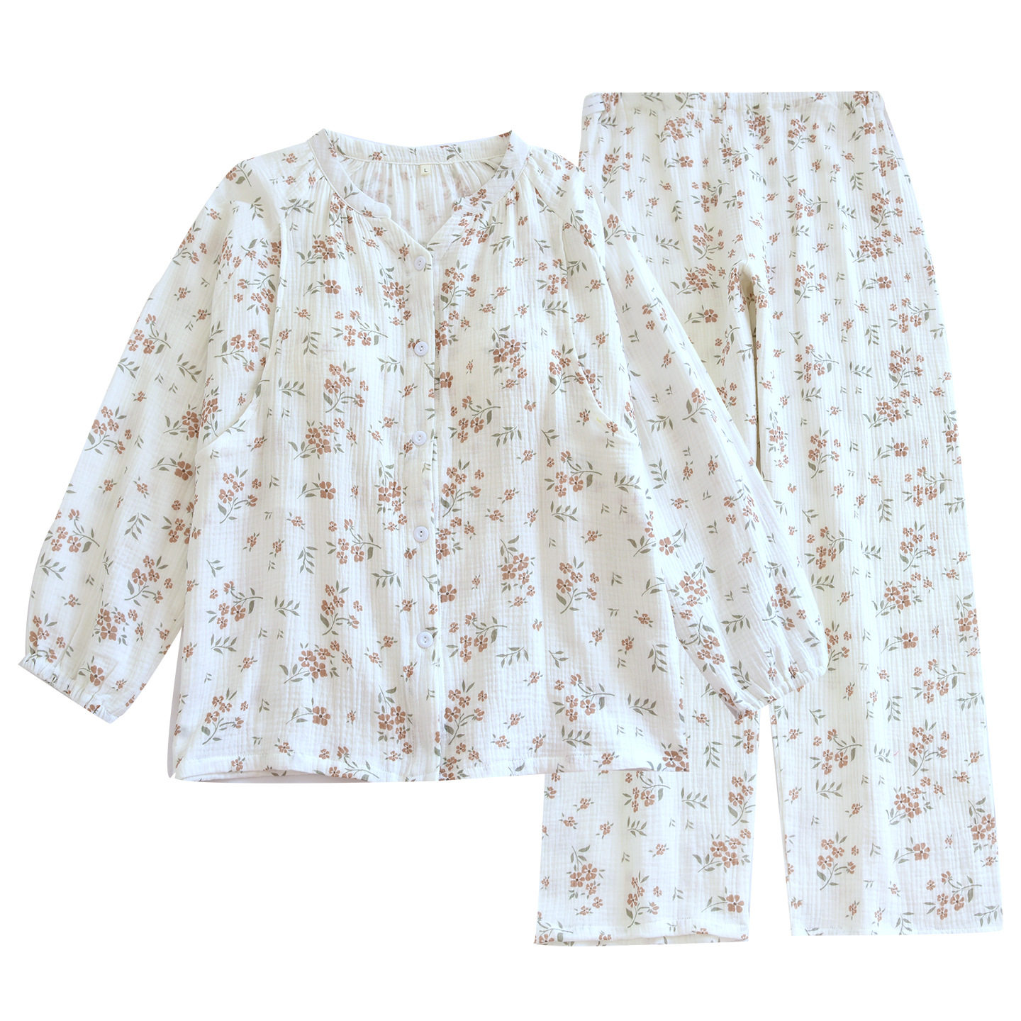 Spring and Summer Postpartum Clothing with Breast Pads, Spring and Autumn Pure Cotton Gauze Postpartum Nursing Pajamas, Pregnant Women's Summer Thin Four-Season Clothing