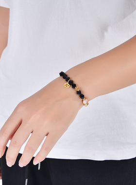 跨境欧美八大行星12星座手链切面黑曜石串珠手链十二星座手链女