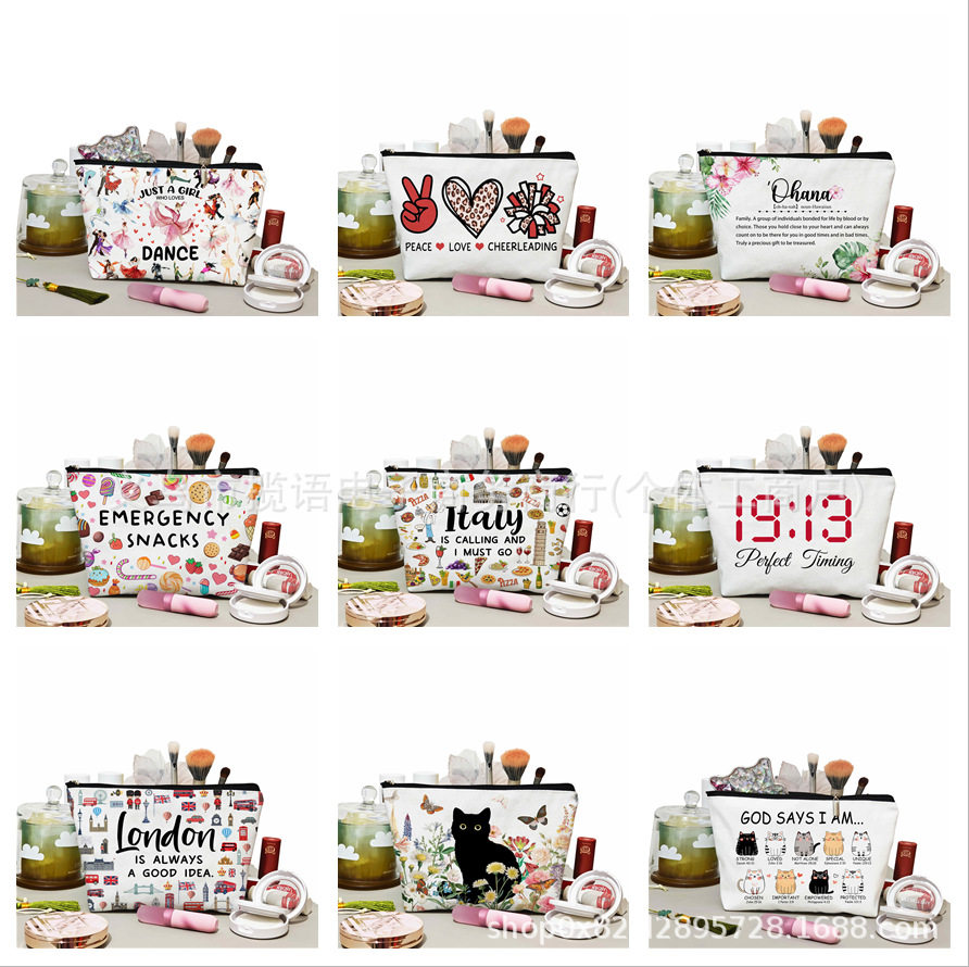 Cross-Border Hot-Selling Printed Canvas Zipper Bag Large Capacity Id Card Passport Portable Storage Bag Women's Toiletry Bag