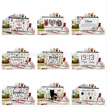 Cross-Border Hot-Selling Printed Canvas Zipper Bag Large Capacity Id Card Passport Portable Storage Bag Women's Toiletry Bag