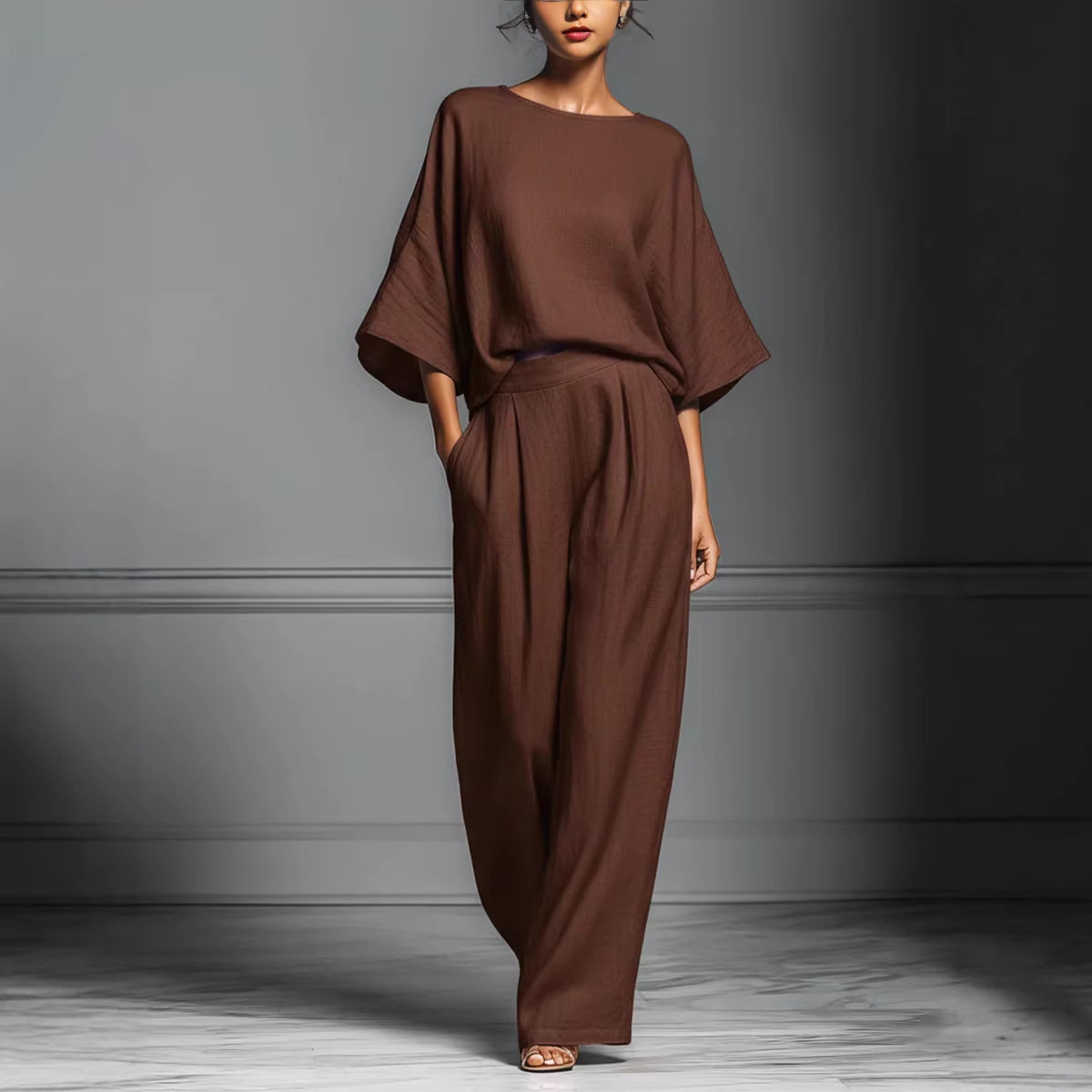 Amazon Cross-Border Women's Clothing 2026 European and American Summer New Casual Women's Clothing Fashionable and Elegant Bell-Sleeved Linen Suit