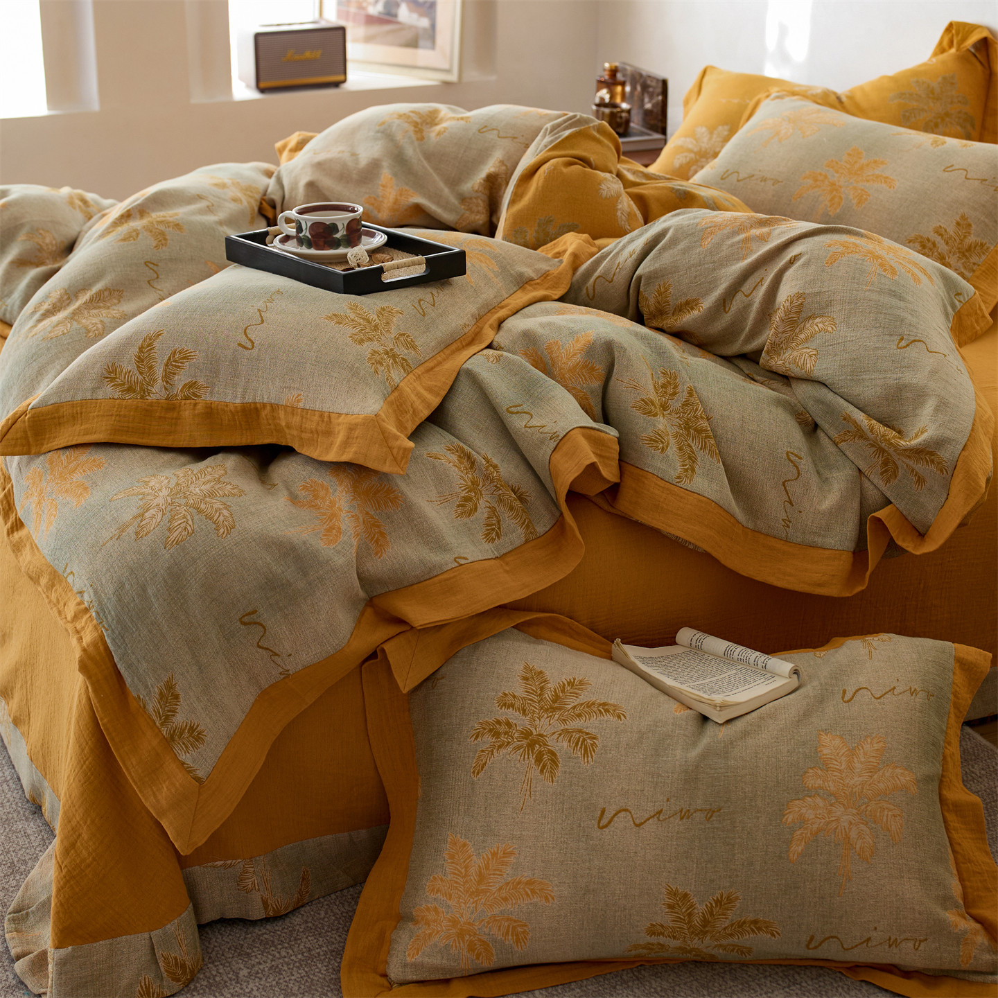 Retro Class a Maternal and Infant Grade 60-Count High-End Cotton Double-Layer Yarn Four-Piece Set 100 Pure Cotton Gauze Quilt Cover Bedding