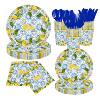 Retro Blue and White Porcelain Lemon Fruit Party Family Dinner Party Tableware Paper Cup Tissue Disposable Paper Plate Set