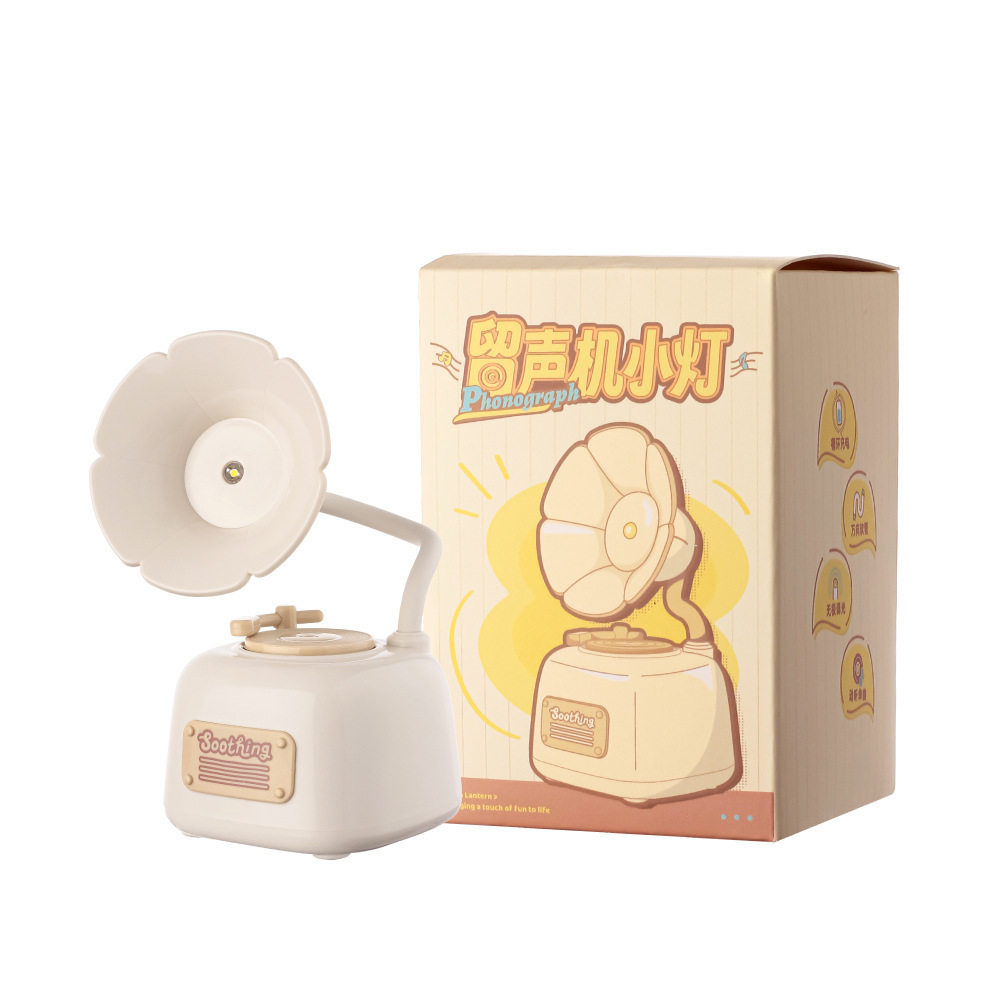 Cute gramophone mini night light usb rechargeable music bedside eye protection desk lamp girl birthday gift wholesale